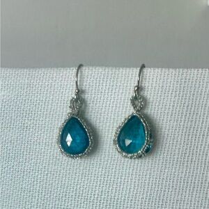 Danielle Welmond Handwoven London Blue Topaz Teardrop Earrings with Gold Thread